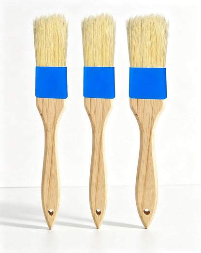 Natural Boar Bristle Pastry Brush,Heat Resistant Basting Brush for Cooking, BBQ, Baking, Food Grade Wooden Handle Oil Brush for Egg Wash, Butter,Marinade, Sauce, Dishwasher Safe(1",1.5",3PC)