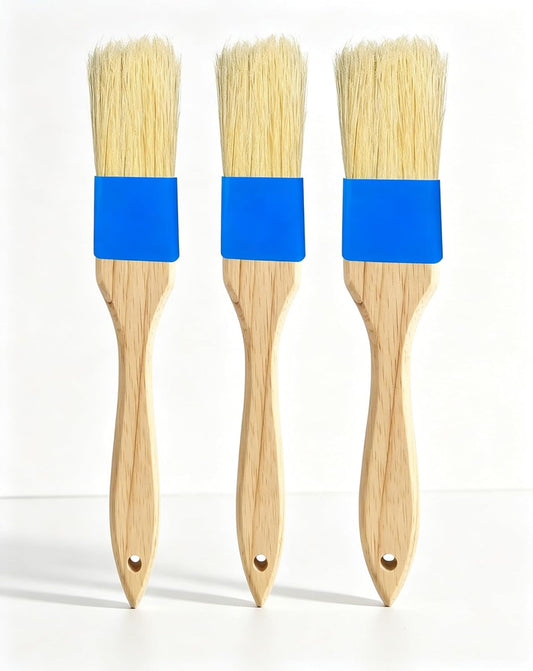 Natural Boar Bristle Pastry Brush,Heat Resistant Basting Brush for Cooking, BBQ, Baking, Food Grade Wooden Handle Oil Brush for Egg Wash, Butter,Marinade, Sauce, Dishwasher Safe(1",1.5",3PC)