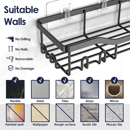 NESOMI Shower Caddy Adhesive Shower Organizer 7-Pack, Rustproof Stainless Steel Bathroom Shelves, Large Capacity No-Drill Rack Storage Accessories with Soap Dish Toothbrush Holder &24 Hooks Home Decor