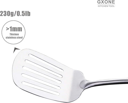 Slotted Spoon,304 Stainless Steel Skimmer Spoon with Heat Resistant Wooden Handle,Silver/15.8Inch