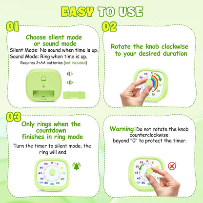 HIPPIH Visual Timer for Kids - 60 Minute Pomodoro Timers for Classroom Kitchen Office, Countdown Kids Timer Clock with Rainbow Disk, Desk Time Management Tool for Toddler with Silent Operation, Blue
