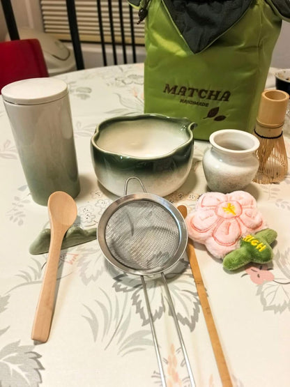 10 Sets Matcha with Whisk, Matcha Bowl with Whisk Holder and Spoon Rest All In One Bag, Sakura pink and Green, Perfect for Enthusiasts, Gift-giving