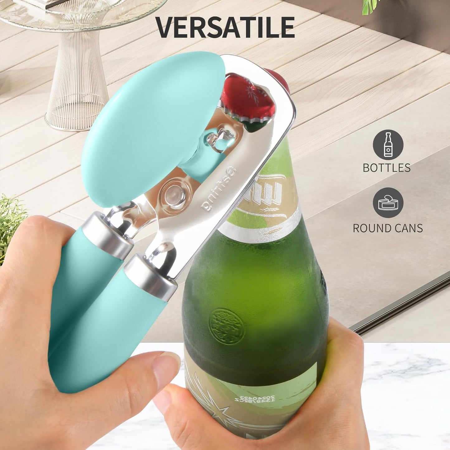 Safring Can Opener Manual, Heavy Duty Stainless Steel Smooth Edge Can Openers With Soft Touch Handle, Oversized Handheld Easy Turn Knob, Multi-Function Bottle Opener, Black