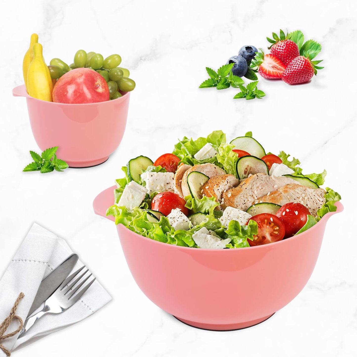 BoxedHome Green Ombre Nesting Plastic Mixing Bowl Set With Pour Spout, Microwave and Dishwasher Safe, BPA free Non-Slip Base, Set of 4 Size 1.7, 2.5, 3.5 and 4.5qt, Great for Prepping, Baking, Cooking