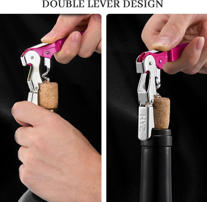 HYZ 2-Pack Wine Opener Waiter Corkscrew, Professional Wine Key for Servers, Bartender, with Foil Cutter, Manual Wine Bottle Opener Double Hinged (Black)
