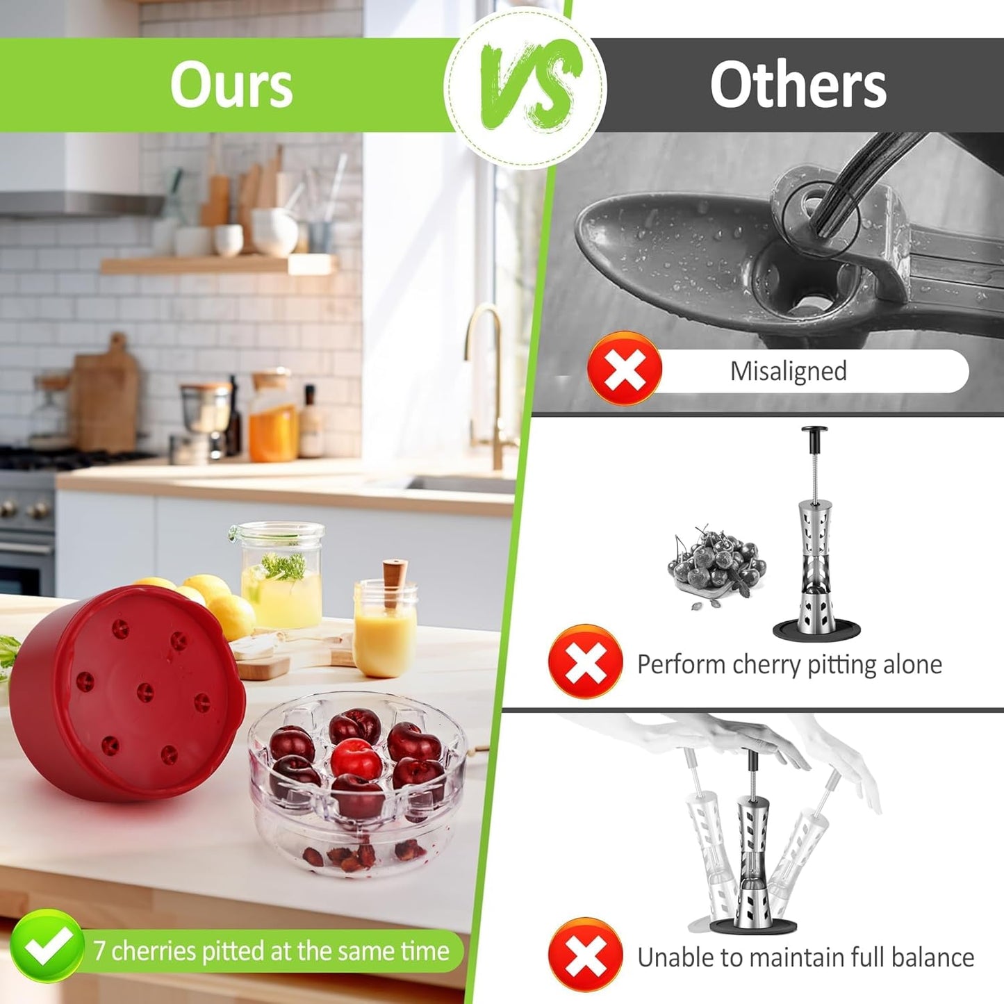Cherry Pitter Tool, 2025 New Portable Cherry Core Pit Remover, 7 Holes Cherries Stoner Pitter Quick Release, Multifunctional Fruit Pit Remover for Household Kitchen Utensils (Red 1pcs)