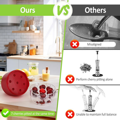 Cherry Pitter Tool, 2025 New Portable Cherry Core Pit Remover, 7 Holes Cherries Stoner Pitter Quick Release, Multifunctional Fruit Pit Remover for Household Kitchen Utensils (Red 1pcs)