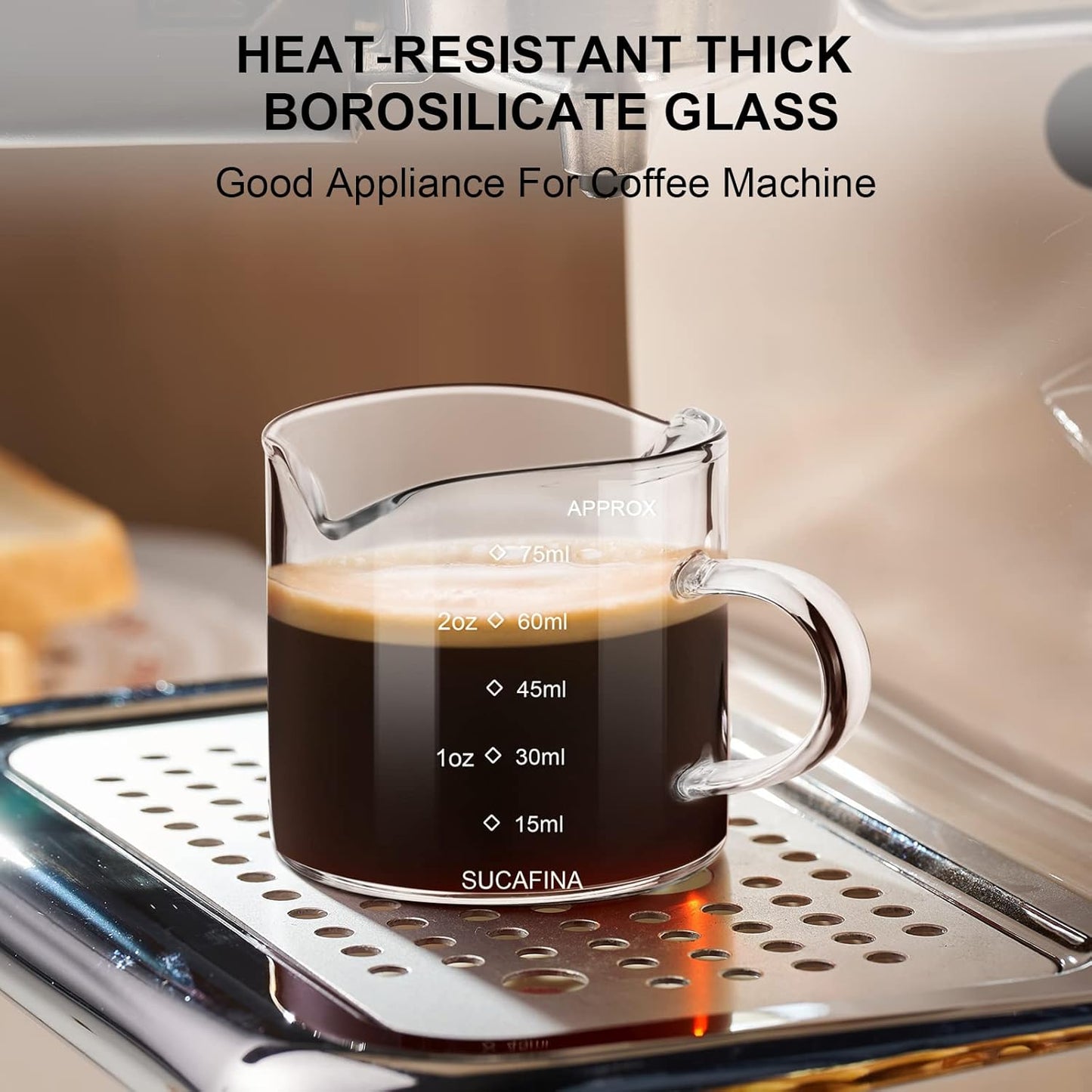 PARACITY Espresso Cup with Handle, 2.5 OZ Double Spout Clear Glass Measuring Cup with Dual Scale, Espresso Shot Glass with V-Shaped Mouth, Espresso Accessories