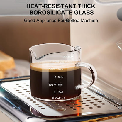 PARACITY Espresso Cup with Handle, 2.5 OZ Double Spout Clear Glass Measuring Cup with Dual Scale, Espresso Shot Glass with V-Shaped Mouth, Espresso Accessories