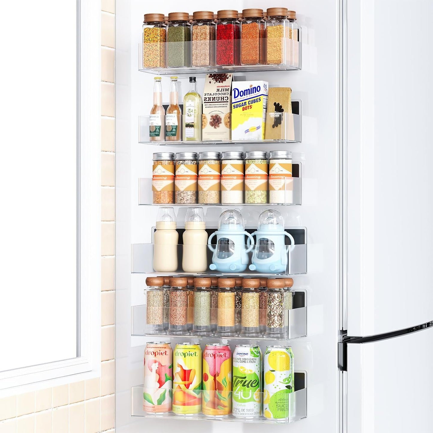 Mystozer Magnetic Spice Rack for Refrigerator, Kitchen Organizer and Storage Shelf, Black (4 Pack)…