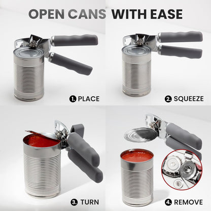 Zulay Kitchen Heavy Duty Stainless Steel Can Opener Manual with Bottle Opener - Rust Proof Manual Can Opener With Turn Knob & Comfy Soft Grip Handles - Black