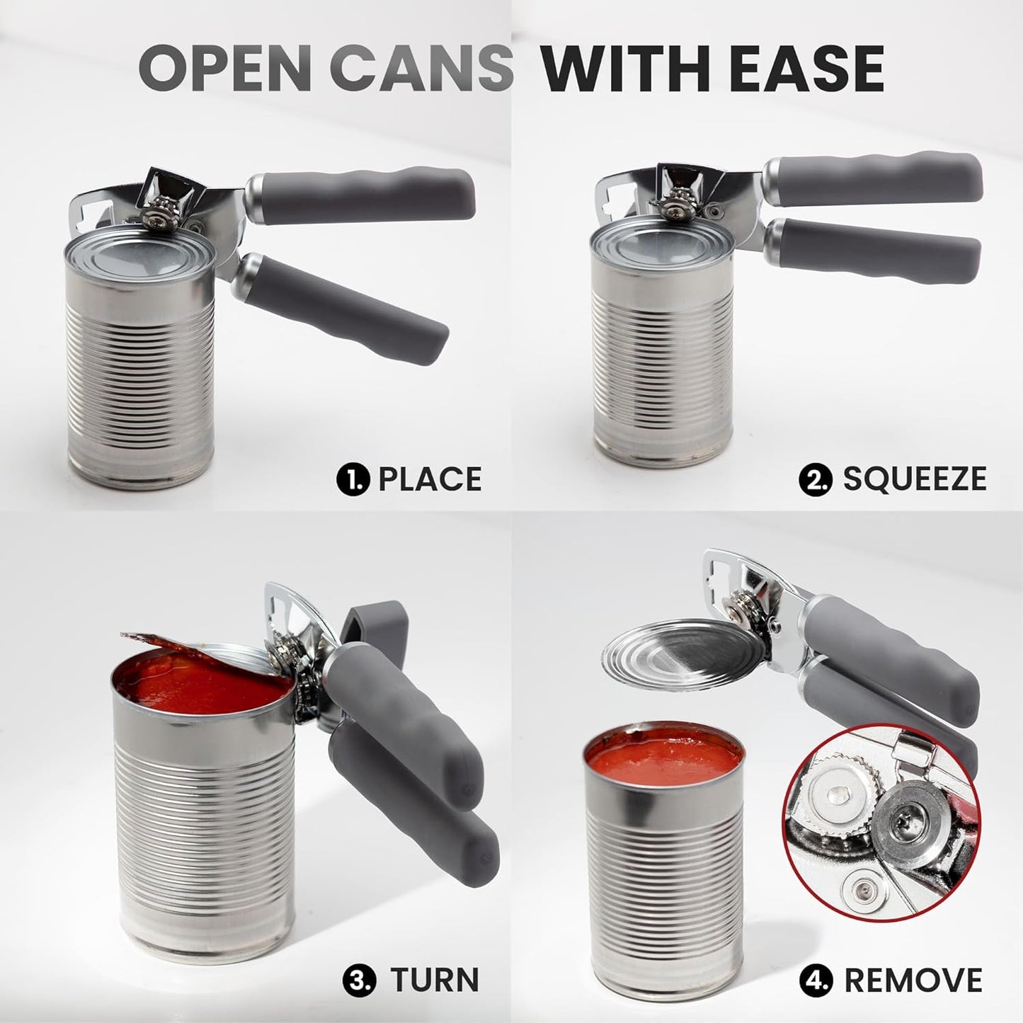 Zulay Kitchen Heavy Duty Stainless Steel Can Opener Manual with Bottle Opener - Rust Proof Manual Can Opener With Turn Knob & Comfy Soft Grip Handles - Cherry Red - Colors A