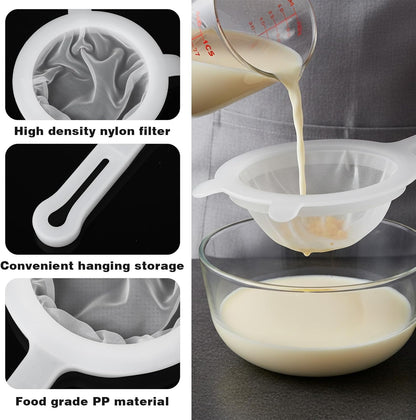 Ultra Fine Nylon Mesh Strainer, 80 Mesh Food Filter Sieve Colander with Plastic Handle for Kitchen Yogurt Juice Milk Honey