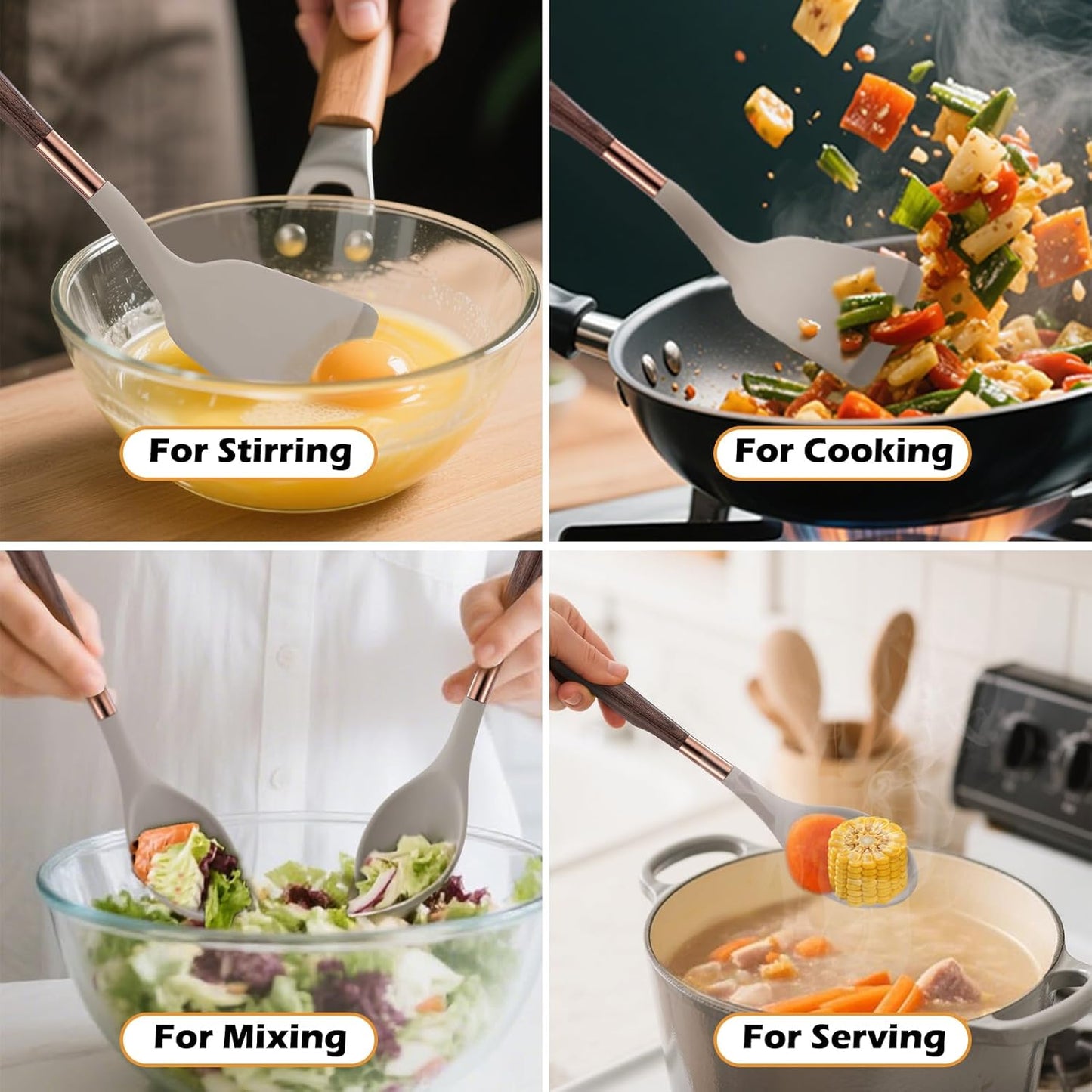 MANJIA Silicone Spatulas Set, Nonstick Silicone Spoon & Turner Spatula Set, Serving Spoon kitchen Spatula for Cooking Fish, Eggs,Flipper, Cooking Utensils Set 2pcs (white-spoons)