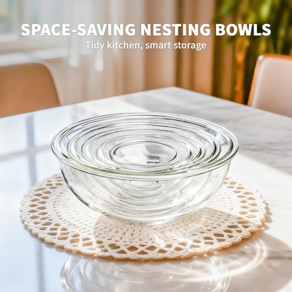 Luvan Glass Mixing Bowls with Lids Set(4.5QT, 2.7QT, 1.1QT)-Large Glass Mixing Bowls, Clear Salad Bowl for Baking, Cooking, Serving, Food Prep, 3PC Nesting Bowls for Kitchen Storage & Dishwasher Safe