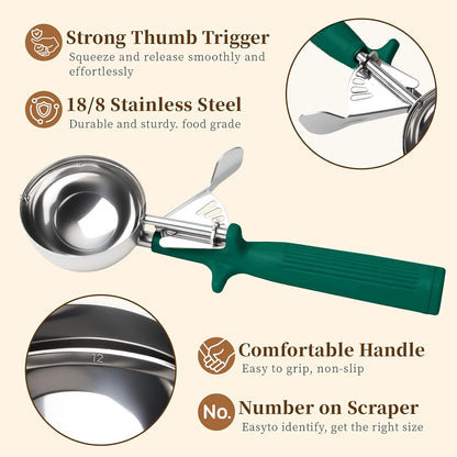 HOMURE H 4 oz Scoop, Large Ice Cream Scoop with Trigger, #8 Disher, Muffin Scoop, Portion Scoop, Cookie Scoop for Baking, Grey Handle, for Making Ice Cream Cookie Muffin Cupcake Mashed Potato