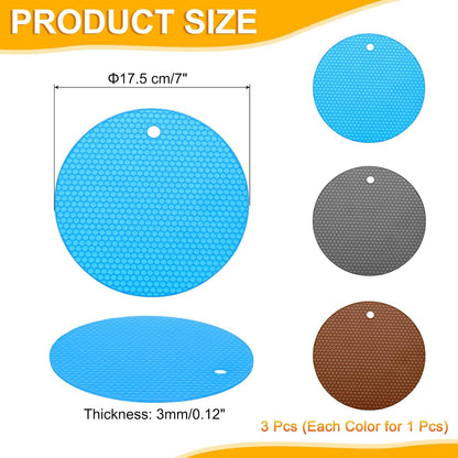 uxcell 3pcs Silicone Jar Opener Pads, 17.5cm/7" Texture Can Opener Multipurpose Round Bottle Lid Opener Non-Slip Coasters for Weak Hands Seniors Children, Orange, Blue, Gray