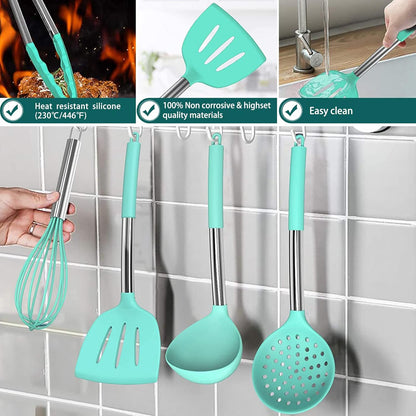 Silicone Cooking Utensil Set, Umite Chef 15pcs Silicone Cooking Kitchen Utensils Set, Non-stick - Best Kitchen Cookware with Stainless Steel Handle - Black Kitchen Utensils