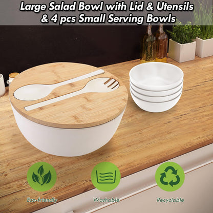 ShineMe Salad Bowl Set of 3, Natural Bamboo Fiber Salad Serving Bowls with Lids,Mixing Bowl for Preparing and Serving Salad, Cereal, Fruit, Veggies, Popcorn,Chips & Bread(10",8",6")