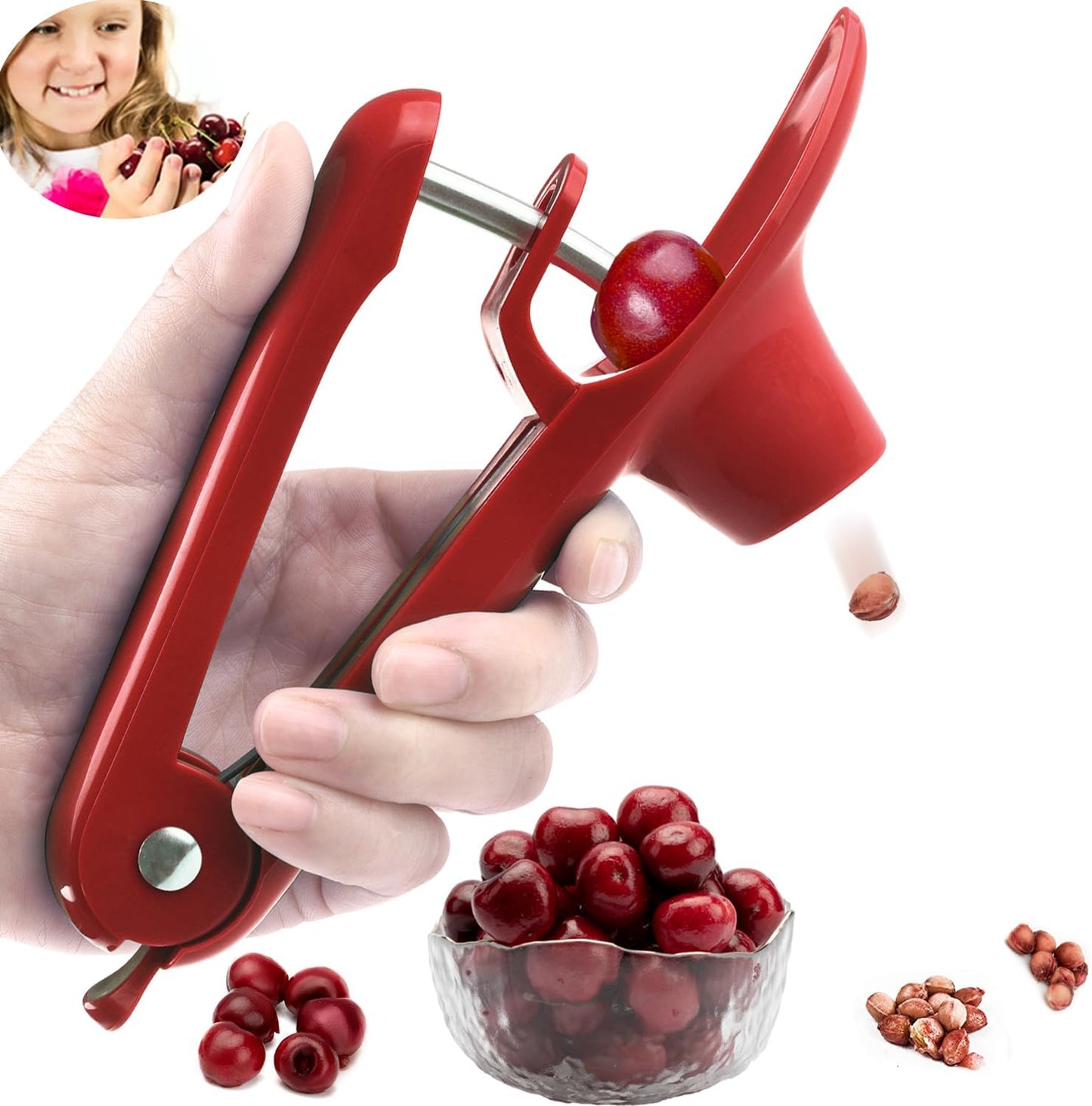 Cherry Pitter - Makmzoon Multi Cherries Corer Stainless Steel Pitter Tool with Labor-Saving Design Safe Lock Design for Making Cherry Jam - 6 Cherries