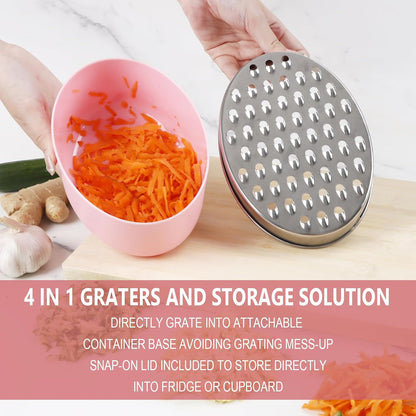 Cheese Grater Citrus Lemon Zester with Food Storage Container & Lid - Perfect For Hard Parmesan Or Soft Cheddar Cheeses, Ginger, Vegetables, Butter, Chocolate & Nutmeg (Green)