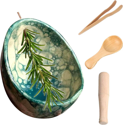 Pottery Herb Stripper Bowl, Handmade Pottery Herb Stripper Ceramic Herb Stripper Quick Stem Removal Ceramic Bowl 2025 New Ceramic Kitchen Herb Stripping Tool