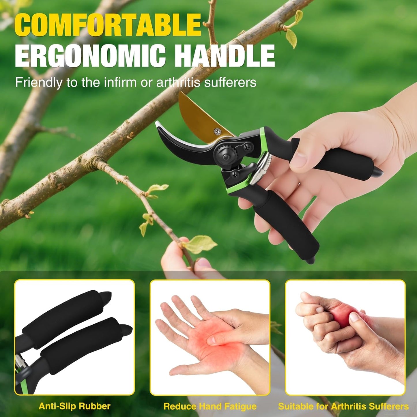 Yesker Pruning Shears Garden Shears 7.8" Professional Garden Scissors Sharp 65 Manganese Steel Blade Heavy Duty Clippers Hand Pruners for Cutting Fresh Flowers Branch Plant Trimming Gardening Tools