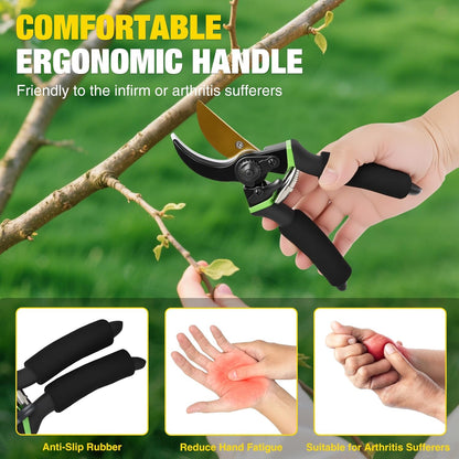 Yesker Pruning Shears Garden Shears 7.8" Professional Garden Scissors Sharp 65 Manganese Steel Blade Heavy Duty Clippers Hand Pruners for Cutting Fresh Flowers Branch Plant Trimming Gardening Tools