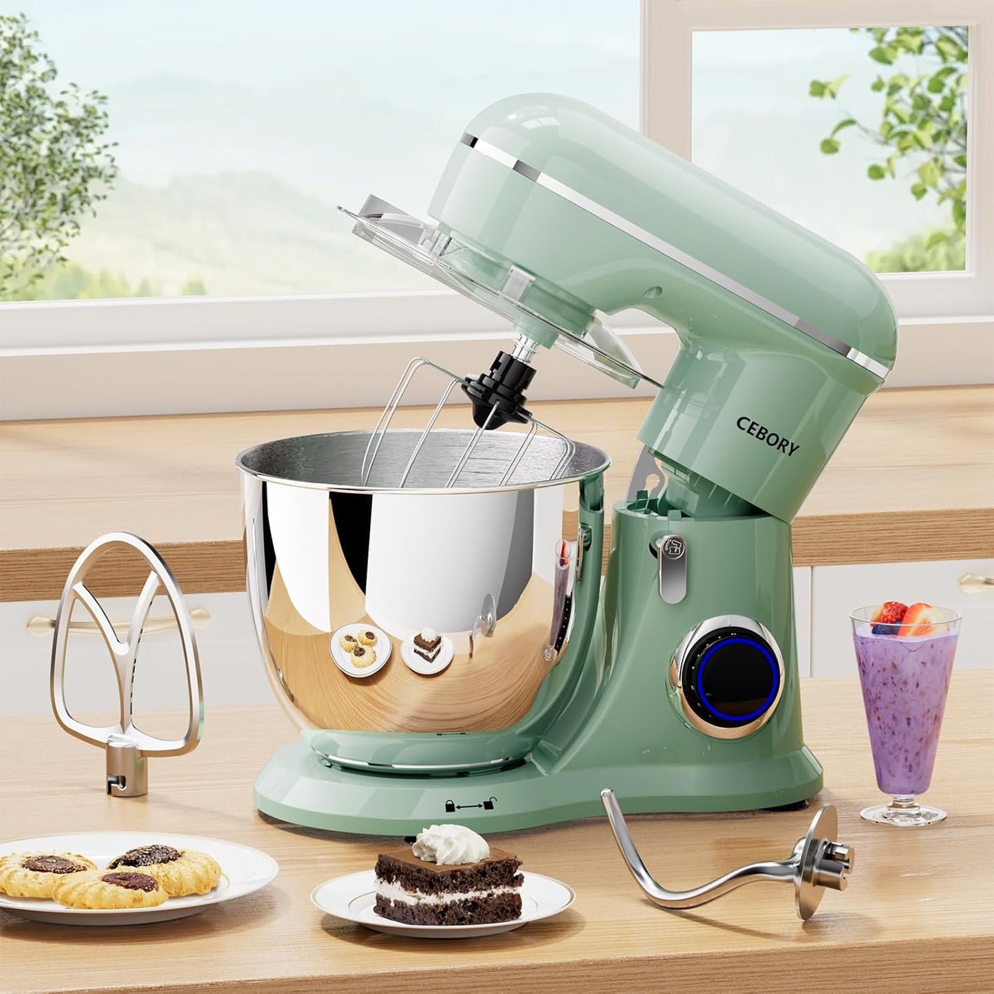 CEBORY 3-IN-1 Electric Stand Mixer, 6.5QT Bowl 660W 10-Speed Kitchen Mixer, Household Food Mixers include Dough Hook, Beater and Whisk, Bread Cake Mixer for Baking and Most Home Cooks, Pink
