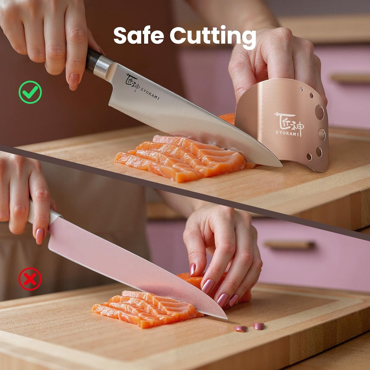 SYOKAMI Finger Guards for Cutting Food, Protects Women’s Fingers and Nails, Ideal Gift for Her, Mom or Wife, 2 Stainless Steel Finger Protectors with Herb Stripper, Adjustable Size