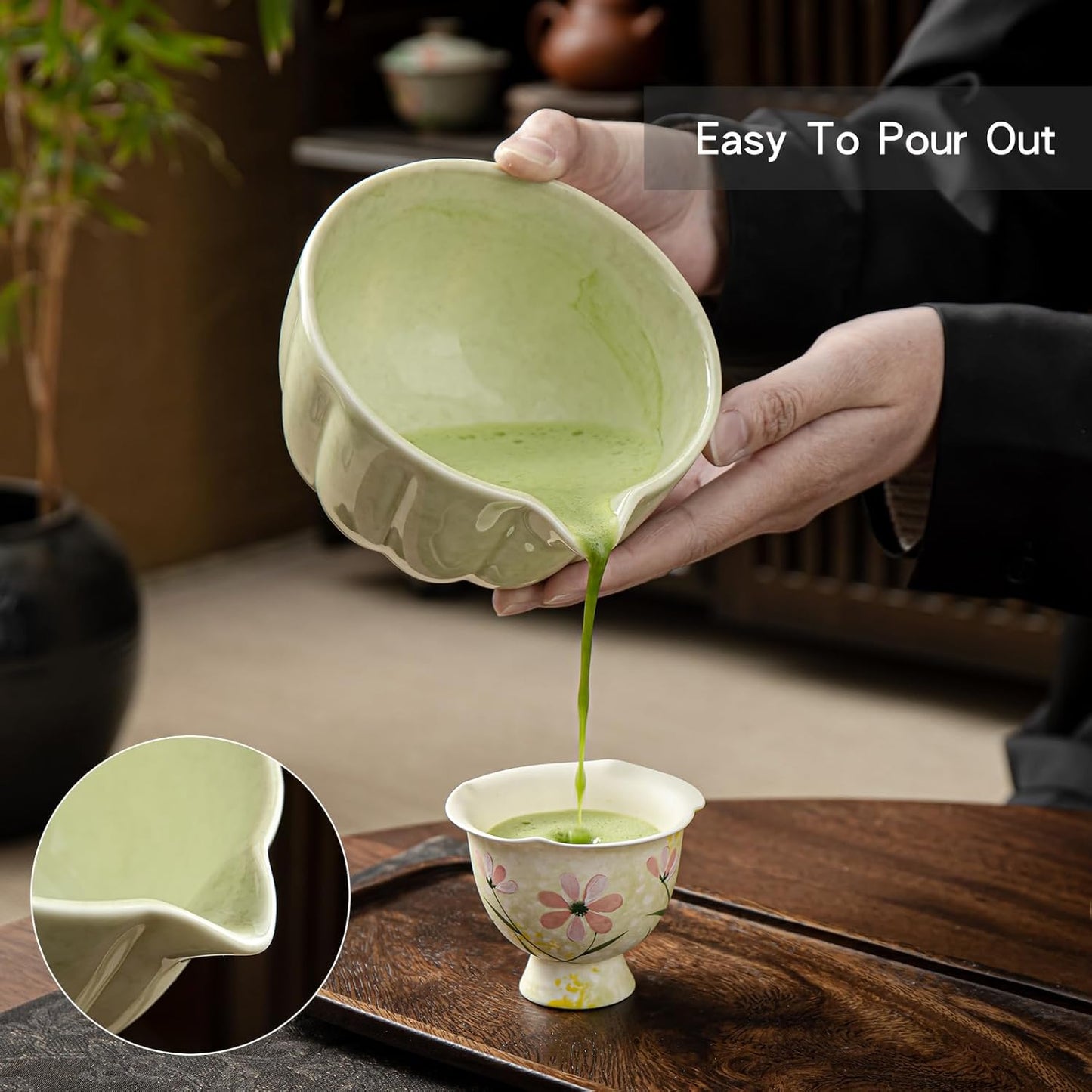 Matcha Whisk Set, Matcha Set Includes Ceramic Matcha Bowl, Bamboo Whisk, Scoop, Chasen Holder, Sifter, 5 Pcs Perfect Matcha Kit for Matcha Lover (Pearl White)