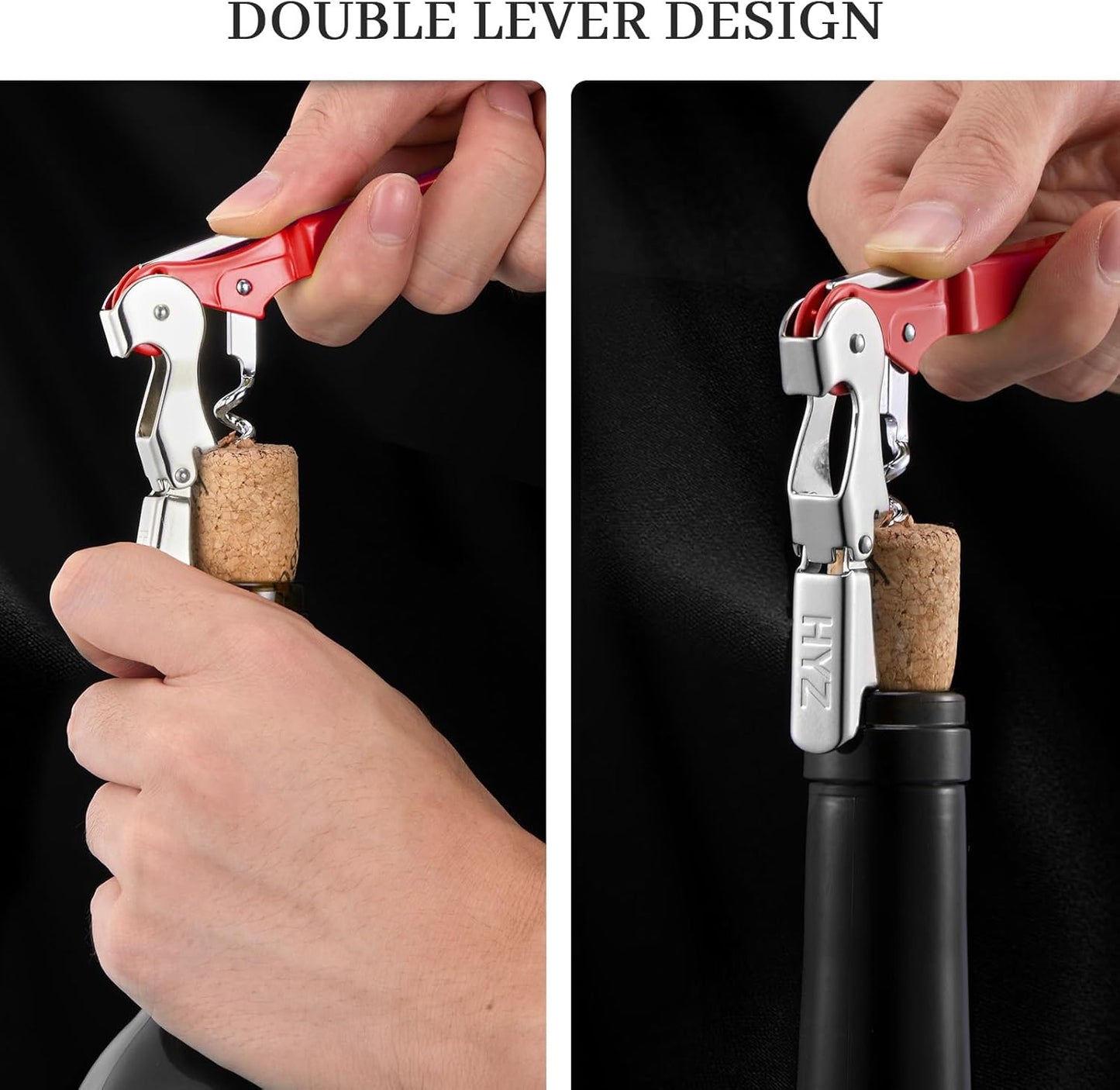 HYZ 2-Pack Wine Opener Waiter Corkscrew, Professional Wine Key for Servers, Bartender, with Foil Cutter, Manual Wine Bottle Opener Double Hinged (Black)