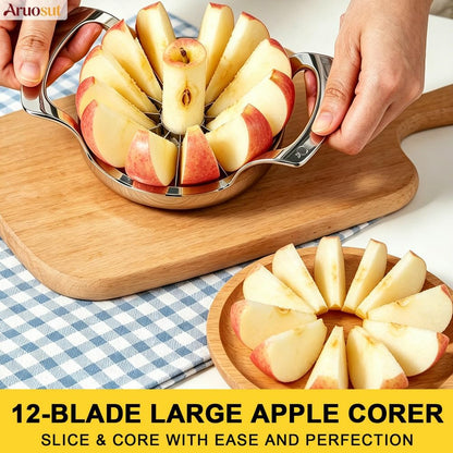 Apple Slicer, 12 Blade Extra Large Stainless Steel Apple Cutter, Heavy Duty Slicer and Corer Tool for Kitchen, Easy to Use