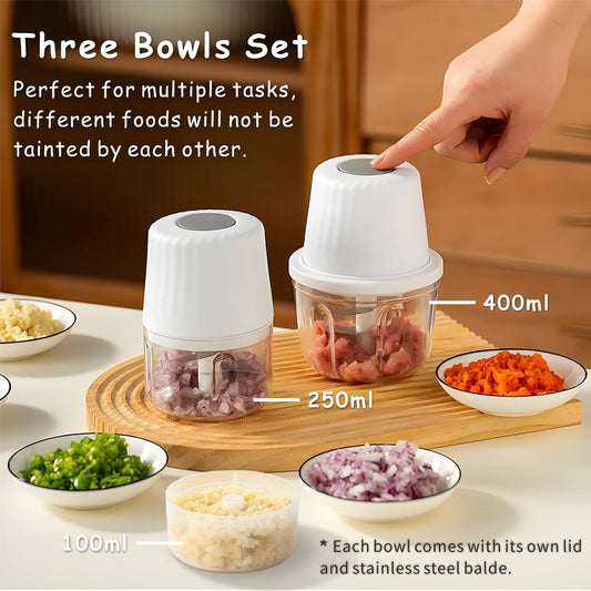 Mini Garlic Chopper, 250ml Small Food Processor Cordless 1 Cup, Battery USB-C Rechargeable Electric Food Chopper Wireless, Portable Garlic Grinder Masher,Veggie Meat Blender Mincer Kitchen Mixer,White