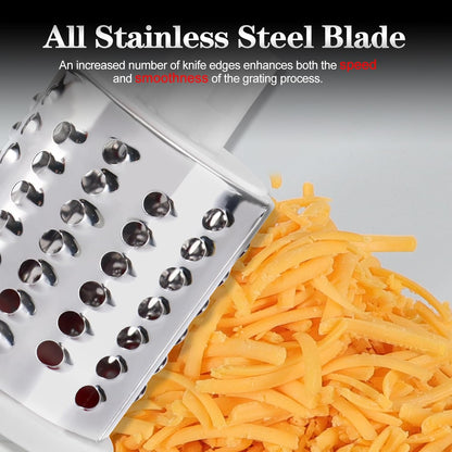 Ourokhome Rotary Cheese Grater Hand Crank, Kitchen Shredder Speed Mandolin Slicer Nut Grinder with Handle and Drum Blades for Cheese, Vegetable, Walnut, Chocolate, Potato, Carrot, 3 Blades, Dark Blue