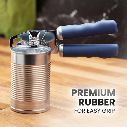 Zulay Kitchen Heavy Duty Stainless Steel Can Opener Manual with Bottle Opener - Rust Proof Manual Can Opener With Turn Knob & Comfy Soft Grip Handles - Black