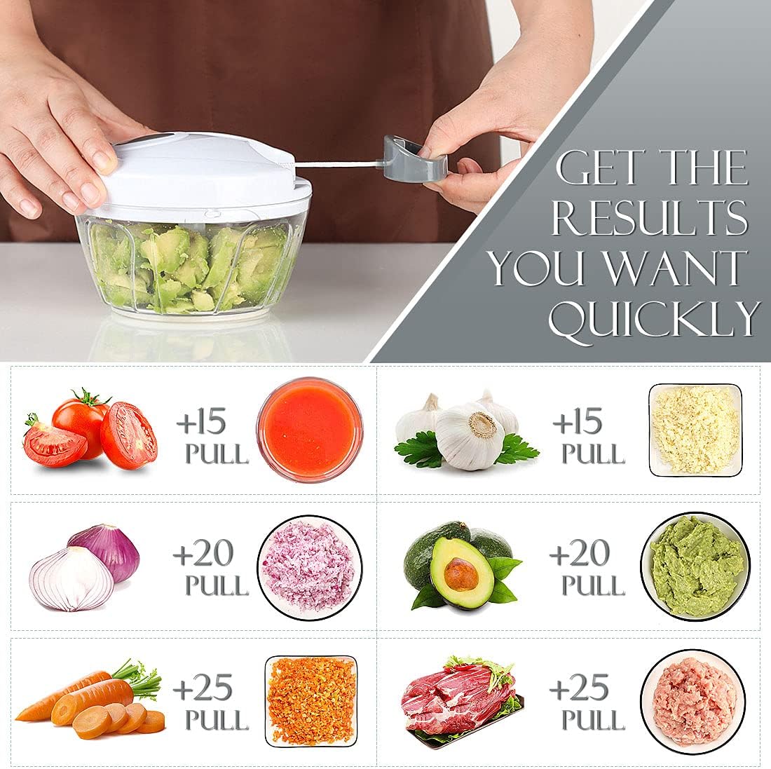 Ourokhome Manual Food Processor Vegetable Chopper, Portable Hand Pull String Garlic Mincer Onion Cutter for Veggies, Ginger, Fruits, Nuts, Herbs, etc., 500ml, Deep Blue