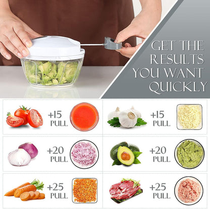 Ourokhome Manual Food Processor Vegetable Chopper, Portable Hand Pull String Garlic Mincer Onion Cutter for Veggies, Ginger, Fruits, Nuts, Herbs, etc., 500ml, Deep Blue