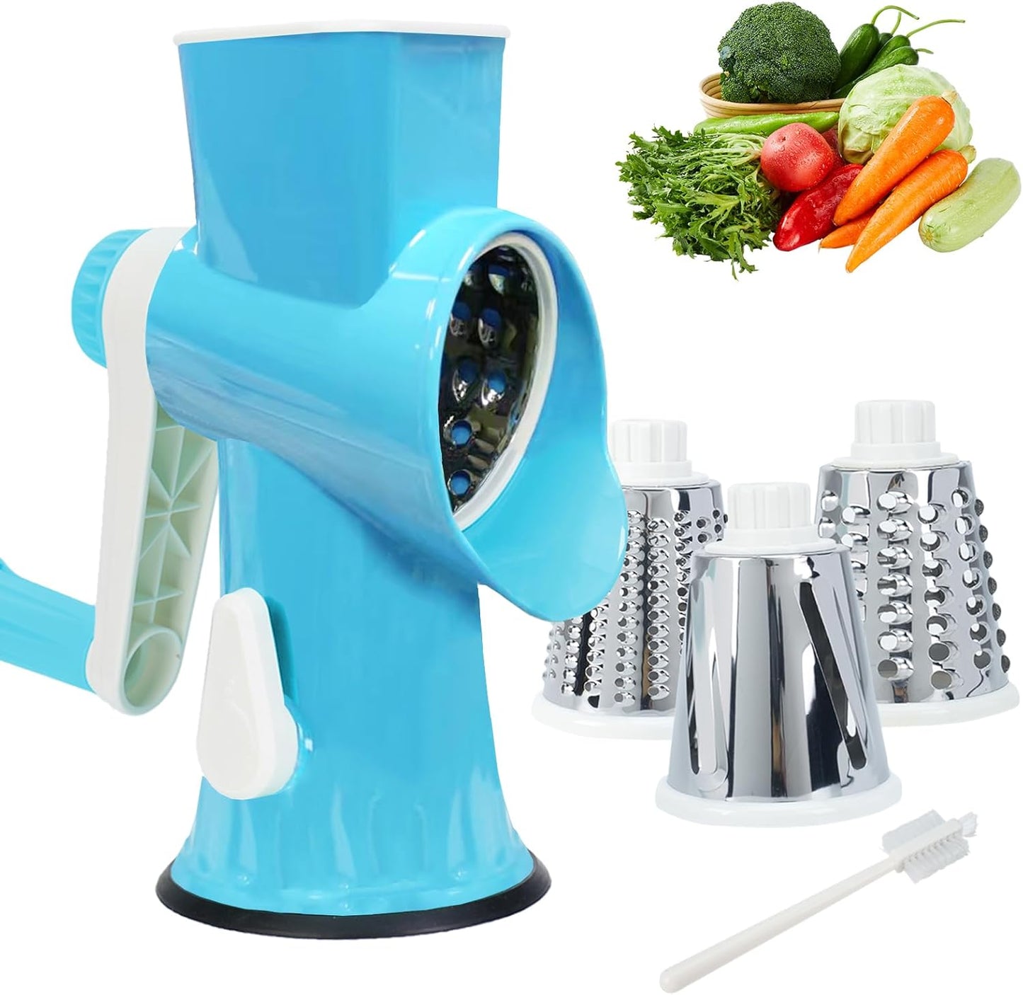 Rotary Cheese Grater with Handle-Versatile Cheese Grater Non-Slip Suction Base,Cheese Shredder & Food Slicer for Cheese,Carrots, Cucumbers,Nuts-Compact & Easy Clean Kitchen Kitchen Tool (blue)