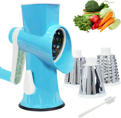 Rotary Cheese Grater with Handle-Versatile Cheese Grater Non-Slip Suction Base,Cheese Shredder & Food Slicer for Cheese,Carrots, Cucumbers,Nuts-Compact & Easy Clean Kitchen Kitchen Tool (blue)