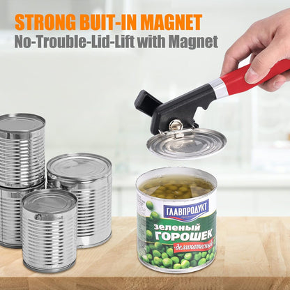 Side Cut Can Opener Smooth Edge, Safety Can Opener with Durable Sharp Blade, Big & Soft Turn Knob & Comfortable Non-Slip Handle, Black