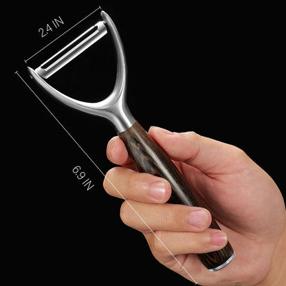 Serrated Blade Premium I Type 304 Stainless Steel Multifunctional Kitchen Peeler Real Wood Handle Ultra Sharp Blade Vegetable Potato Apple（Agarwood）