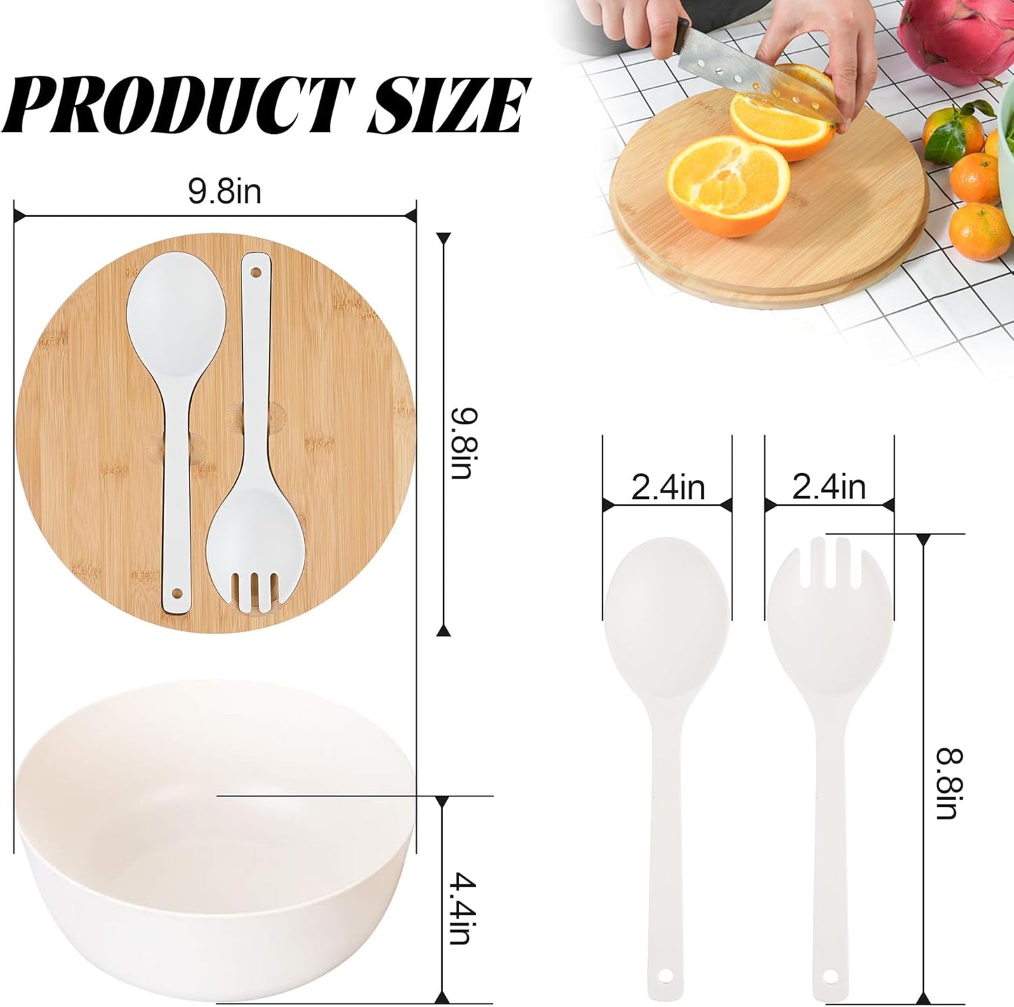 GEHE 12" Salad Bowls, Bamboo Fiber Salad Bowl with Lid, 7.7Qt Extra Large Mixing Bowls with Servers for Kitchen, Salad Serving Bowl Set with Utensils for Salad, Pasta, Fruits, Vegetables and Dessert