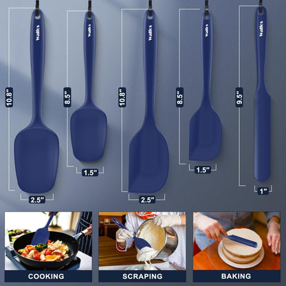 Walfos Silicone Spatula Set of 5 - (600°F) High Heat Resistant Kitchen Scraper Spatulas, One-Pieces Seamless Design, Perfect for Cooking Mixing & Baking - BPA Free and Dishwasher Safe,black