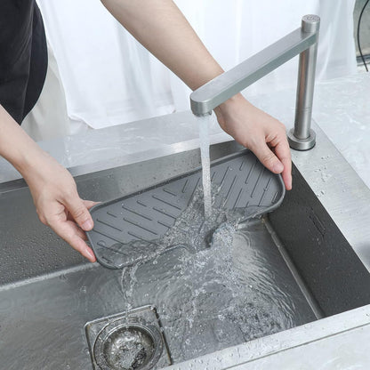 MicoYang Silicone Soap Dish with Drain Spout, Self-Draining Sink Organizer Tray for Bathroom and Kitchen, Sponges, Dispensers and Soap Holder, Non-Slip and Dishwasher Safe, Black (Compact, 4.9"×3.2")