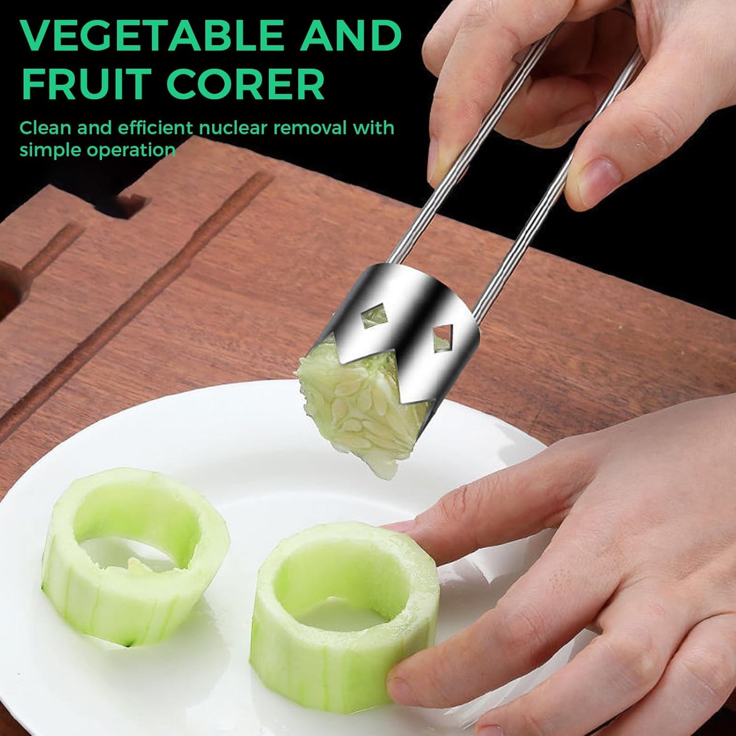 Apple Corer, 2PCS Pepper Seed Corer Remover Set with Serrated Edge, Multifunctional Fruit & Vegetable Corer Tool for Pepper, Pineapple, Pear, Cucumber, Kitchen Gadgets with Hanging Hole