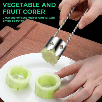 Apple Corer, 2PCS Pepper Seed Corer Remover Set with Serrated Edge, Multifunctional Fruit & Vegetable Corer Tool for Pepper, Pineapple, Pear, Cucumber, Kitchen Gadgets with Hanging Hole