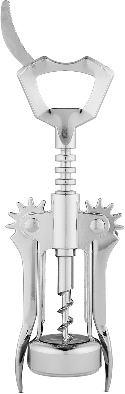 True Spiral Winged Corkscrew Wine Opener, Multi-Purpose Bottle Opener for Beers and Soft Drinks, Stainless Steel with Rubber Grip Wing Handle, for Bartenders, Home Bar, Kitchen, Restaurant, Silver
