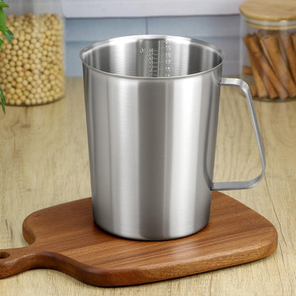 QWORK 304 Stainless Steel Measuring Cup 64 OZ with OZ/ML Graduations, 8 Cup Kitchen Mixing Pitcher, Precision Engraved Markings, Container for Baking and Frothing, 2 Liter