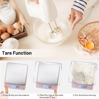 Fuzion Digital Kitchen Scale 3000g/ 0.1g, Pocket Food Scale 6 Units Conversion, Gram Scale with 2 Trays, LCD, Tare Function, Reptile Scale, Herb Scale(Battery Included)
